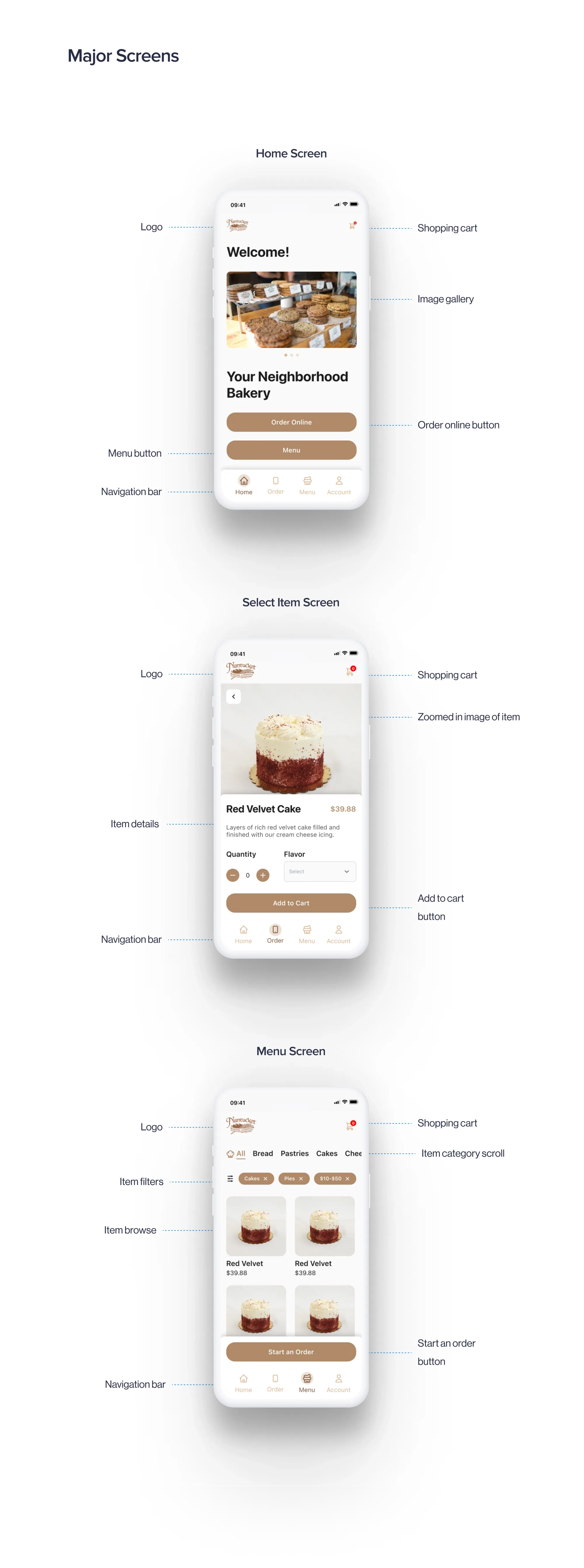 Nantucket Bakery Website & App — Low-Fidelity Wireframes