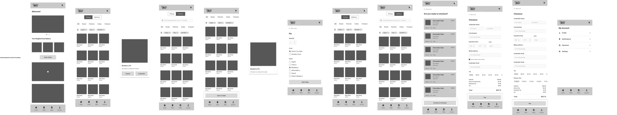 Nantucket Bakery Website & App — Low-Fidelity Wireframes