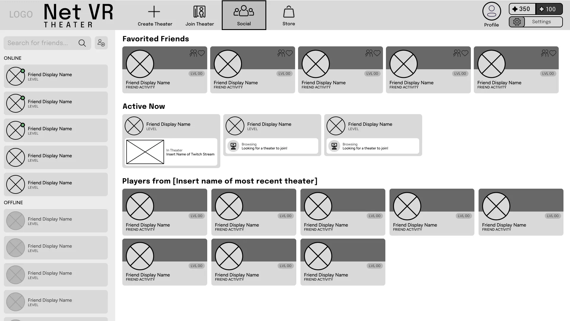 The Net VR — Low-Fidelity Wireframes (3 of 4)