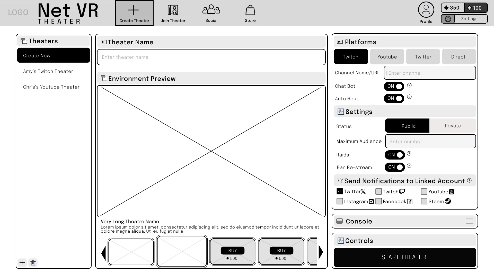 The Net VR — Low-Fidelity Wireframes (1 of 4)